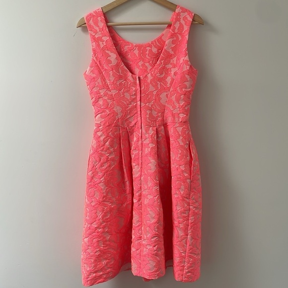 Pink Tartan Willow Kelly Sleeveless Dress 4 Coral neon pink Floral Jacquard - Picture 6 of 15